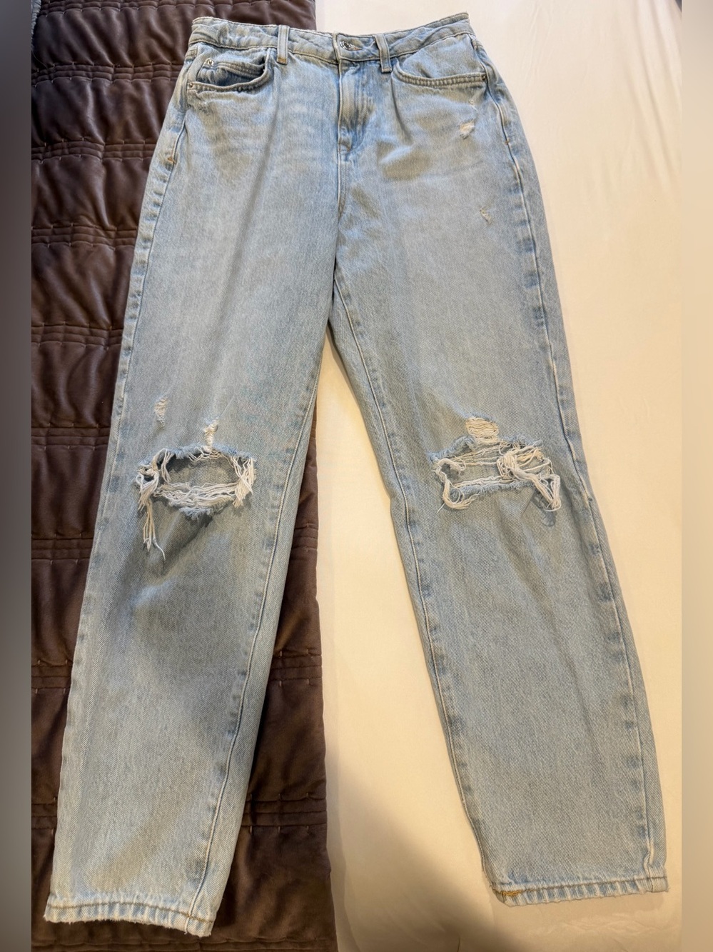 Zara Light Blue Distressed Boyfriend Jeans